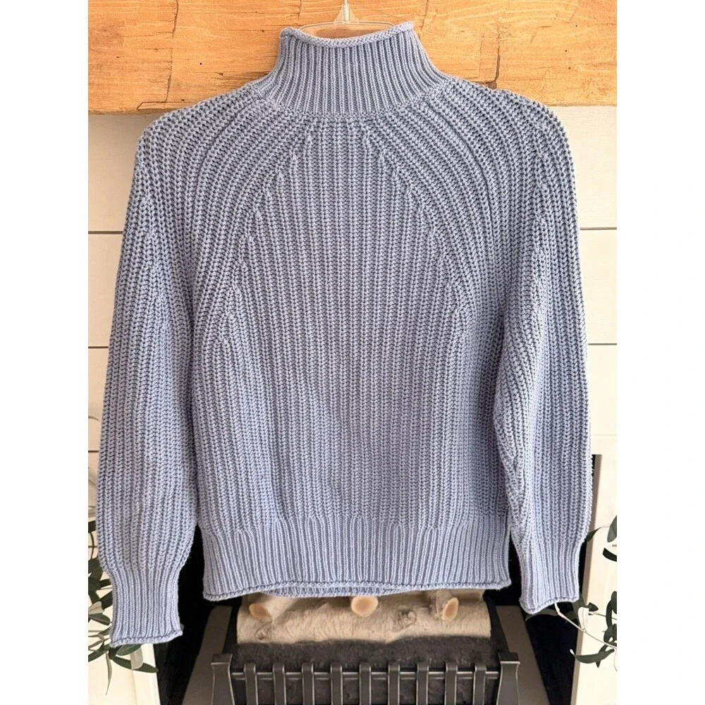 J.Crew Women's XXS Relaxed Marled Rollneck Cotton Sweater Blue 100% cotton